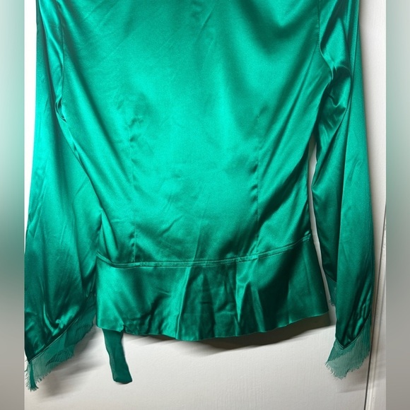 NWT BCBGMaxAzria Silk Blend Kelly Green Long Sleeve Surplice Faux Wrap Blouse XS - Picture 12 of 15